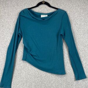 We the Free asymmetrical thermal top M teal waffle knit grunge boho organic